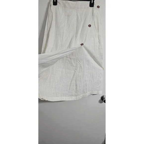 Chartou Linen Blend Wrap A Line Skirt Women's Large White Elastic Pockets Midi - Picture 3 of 9
